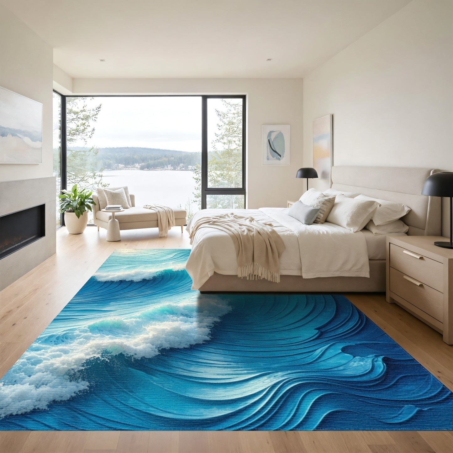 Dynamic Turquoise Crashing Waves Rug