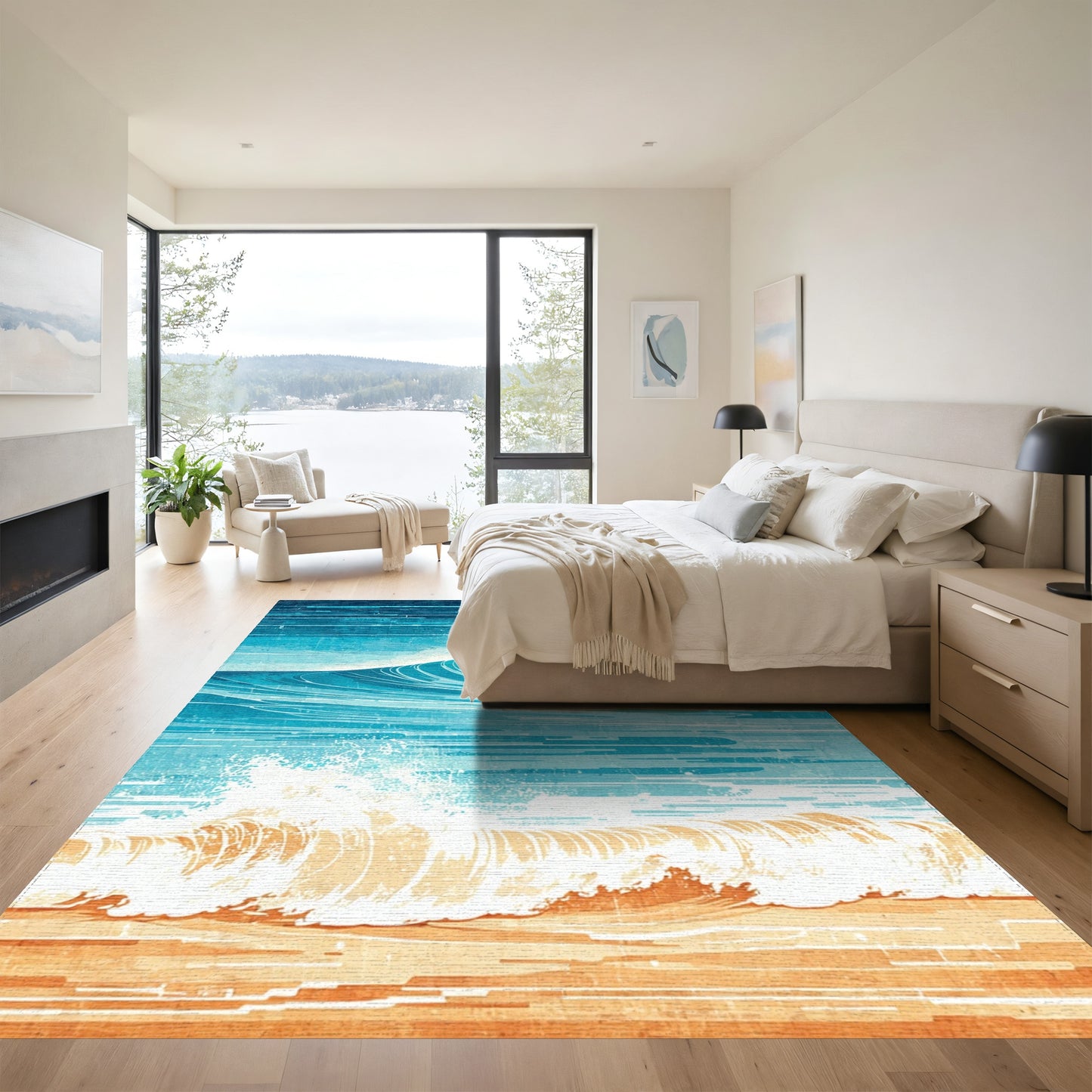 Vibrant Crashing Ocean Waves Beach Rug