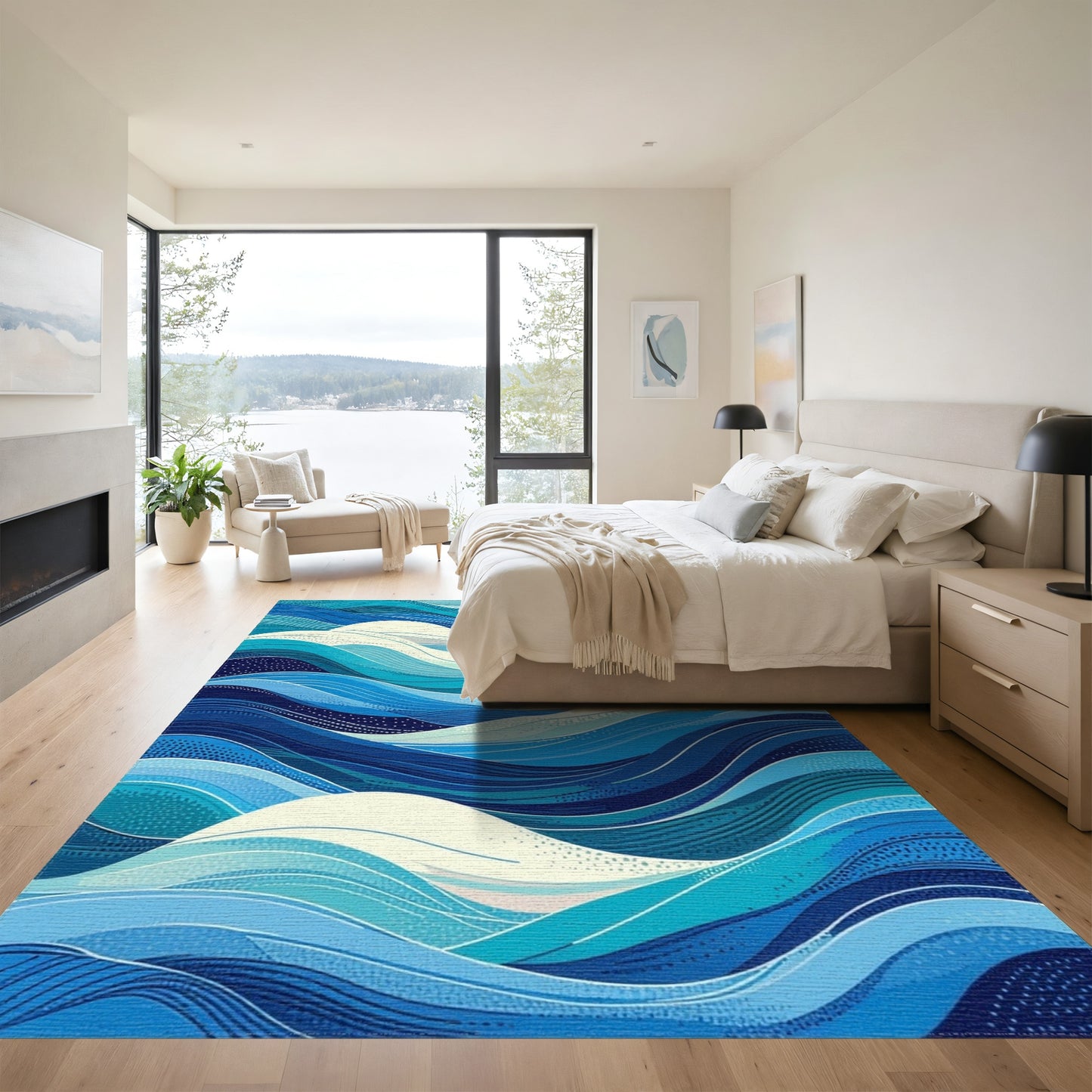 Blue Waves with White Foam Rug