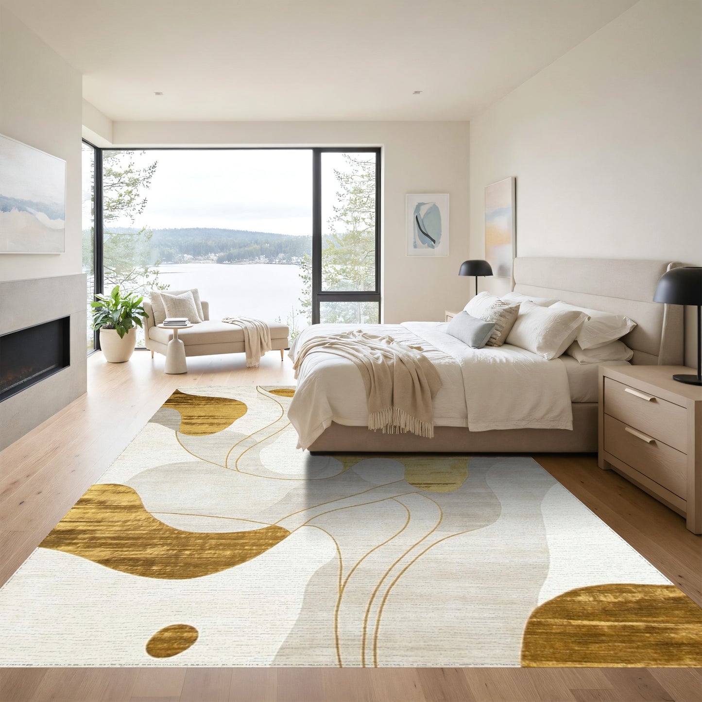 Metallic Gold Fluid Shapes Rug