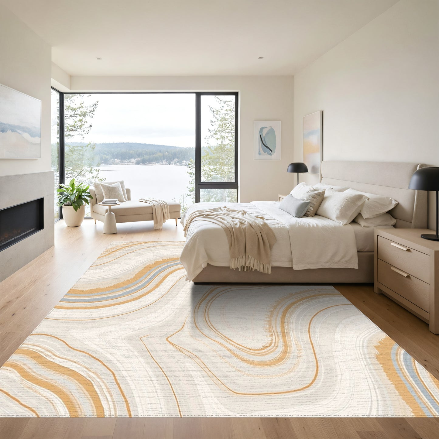 Cream Wavy Marble Vein Rug