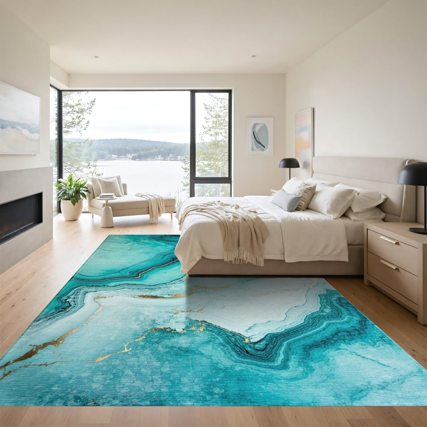 Teal Gold Veined Marble Rug