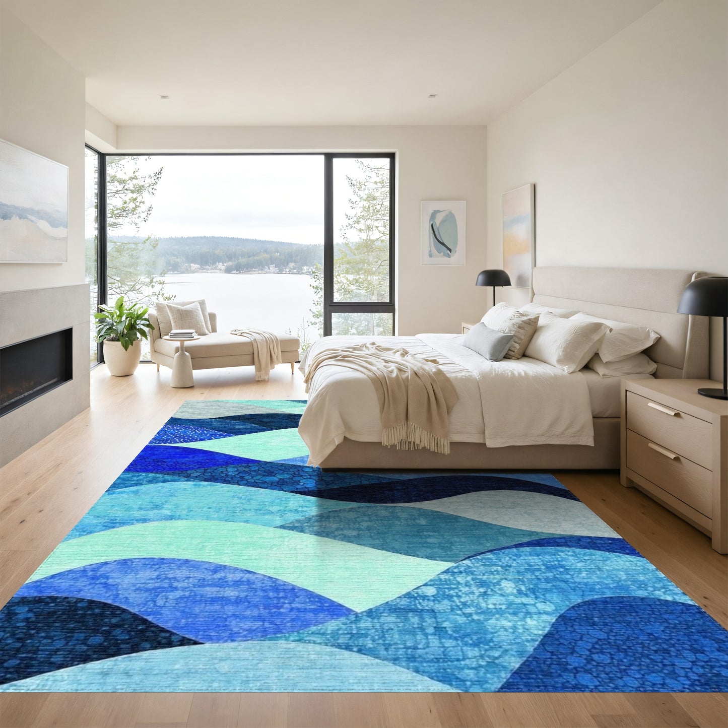 Indigo Teal Layered Waves Rug