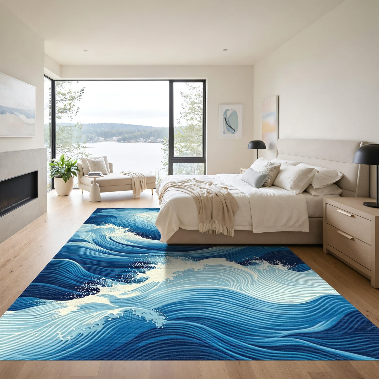 Navy Foamy Swirling Waves Rug