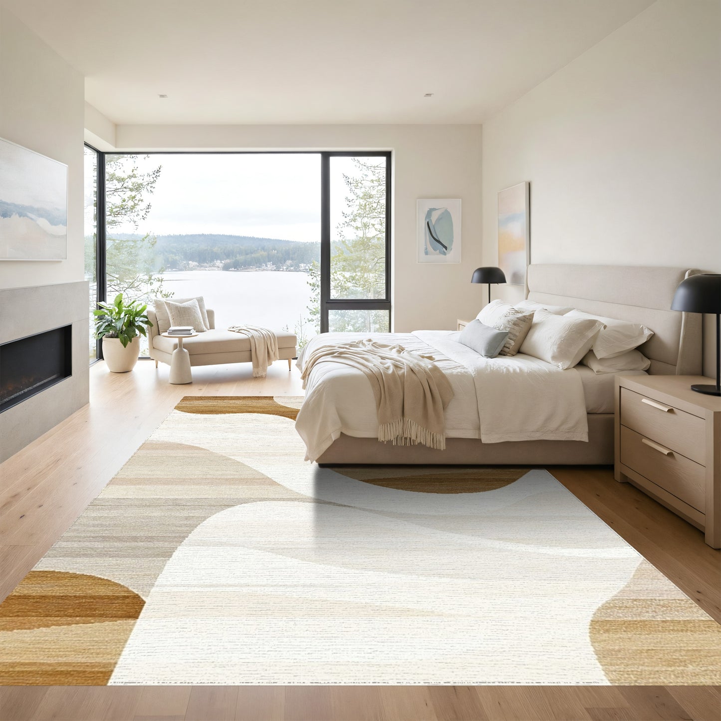 Beige Brown Wavy Abstract Rug