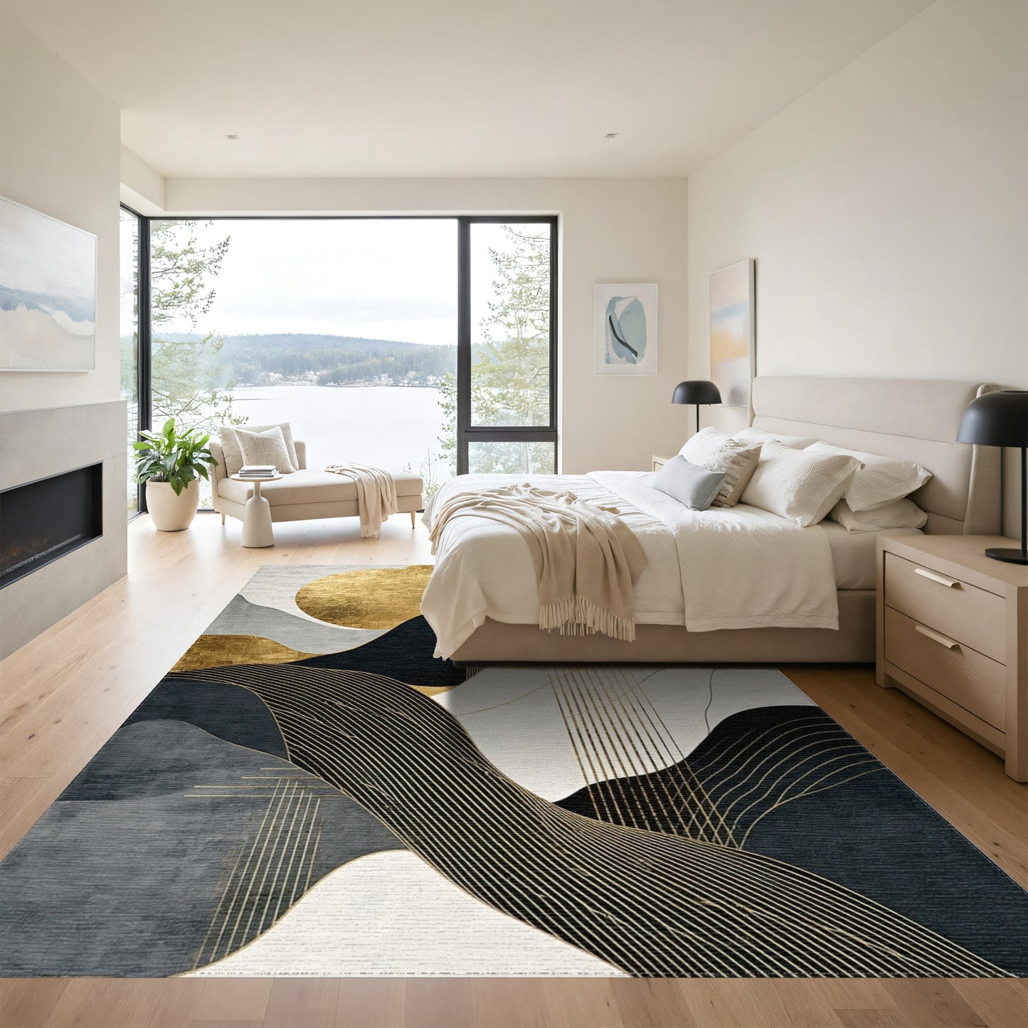 Gold Sun Abstract Wave Rug