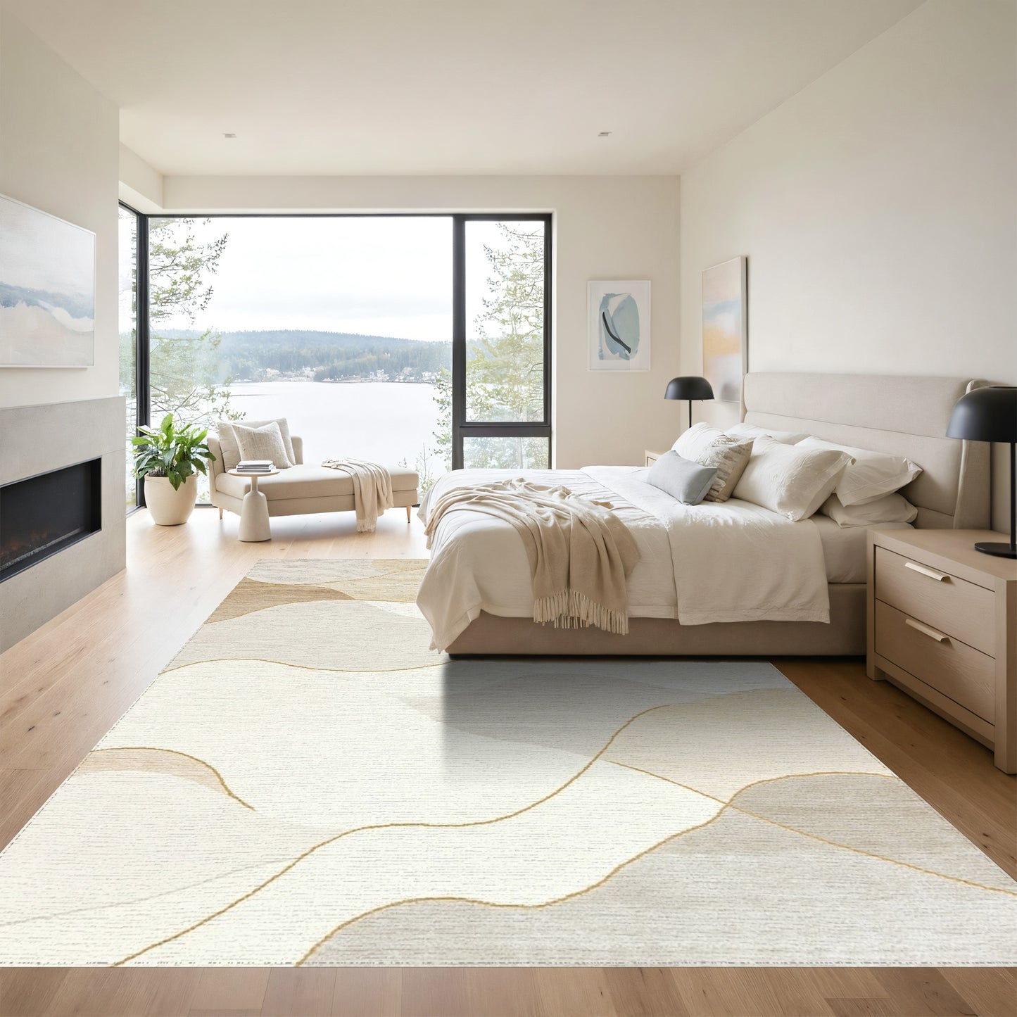 Beige Abstract Fluid Waves Rug