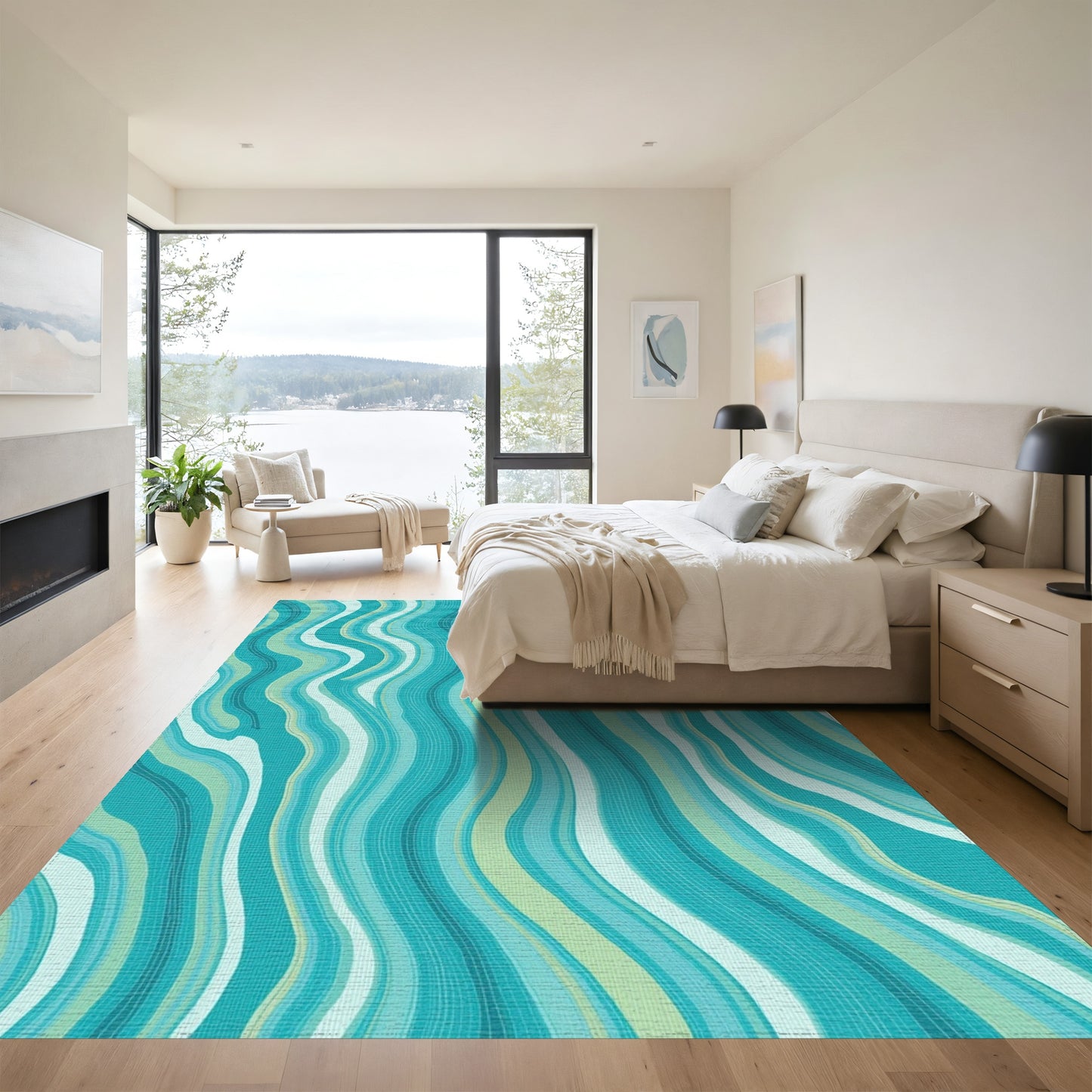 Teal Wavy Fluid Abstract Rug