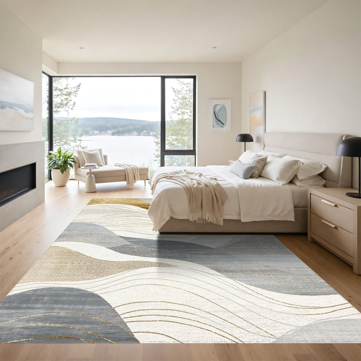 Gold Gray Wavy Abstract Rug