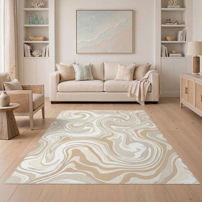 Beige Neutral Swirl Abstract Area Rug