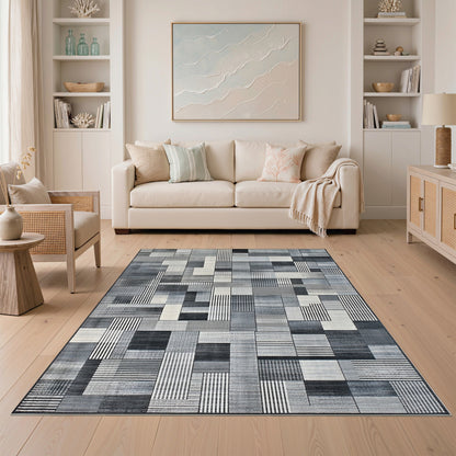 Black and White Patchwork Black White Geometric Patchwork Area Rug