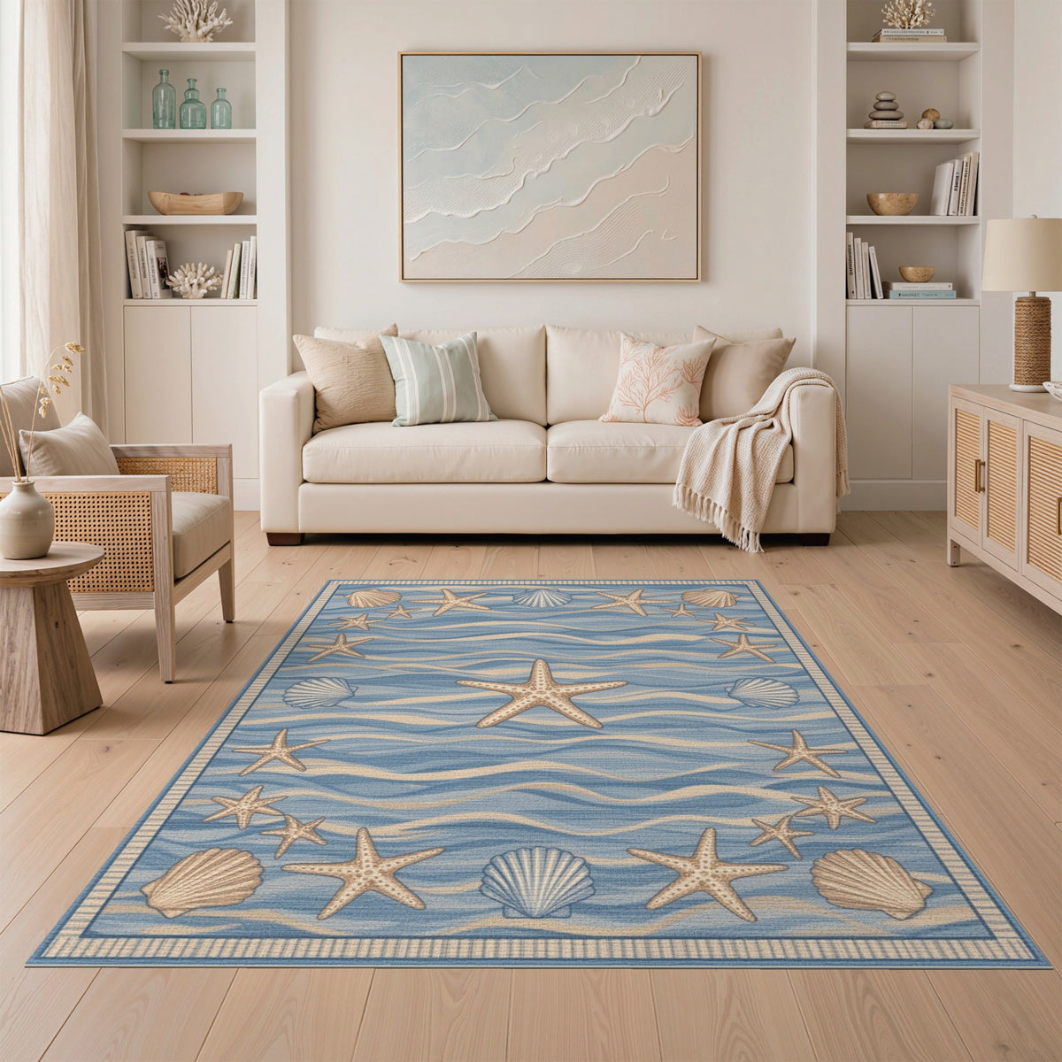 Blue Coastal Starfish Area Rug