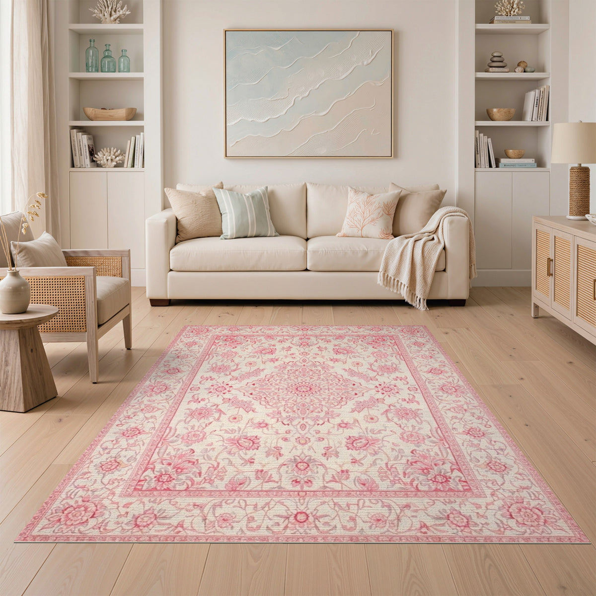 Pink Floral Vintage Area Rug