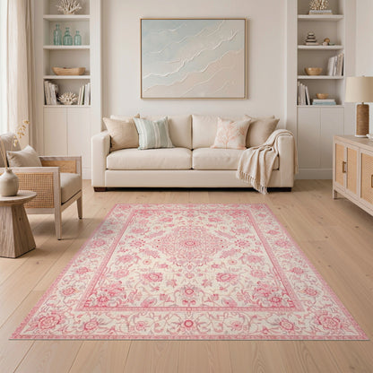 Pink Floral Vintage Area Rug