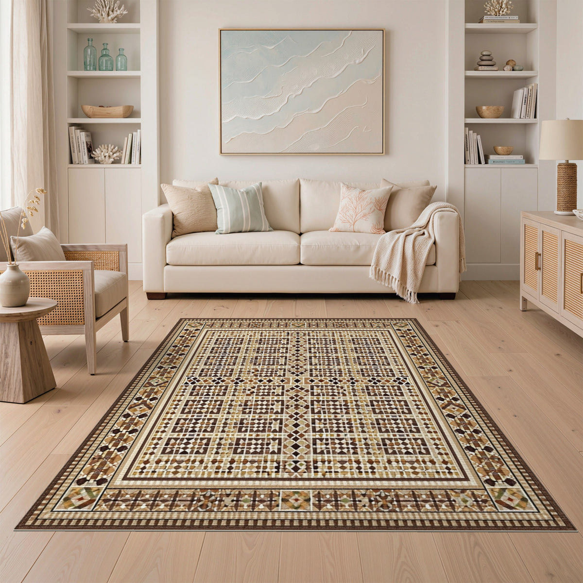Geometric Brown Tan Area Rug