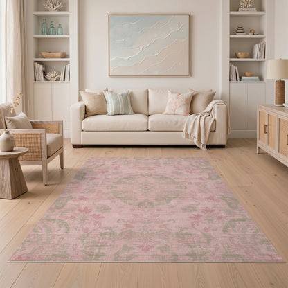 Blush Pink Floral Vintage Area Rug