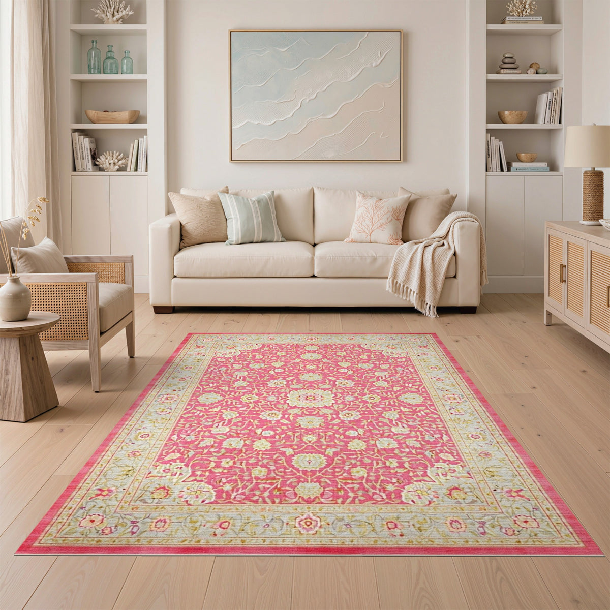 ODIKA Blush Pink Floral Medallion Rug