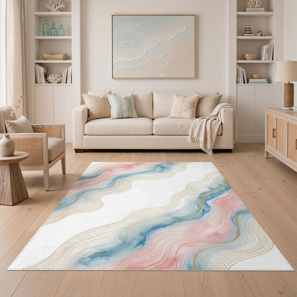 Pink Blue Wave Abstract Area Rug