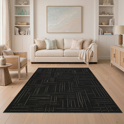 Geometric Modern Black and White Black White Geometric Line Area Rug
