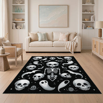 Black White Skeleton Ghost Area Rug