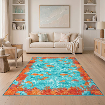 Ocean Fish Coral Washable Area Rug