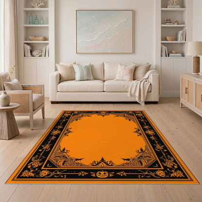 Orange Halloween Cartoon Area Rug with Pumpkins