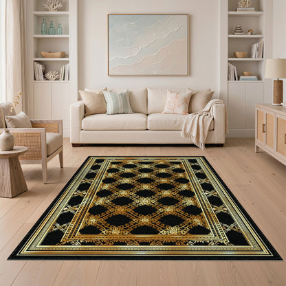 Gold and Silver Black and Gold Ornate Persian Area Rug