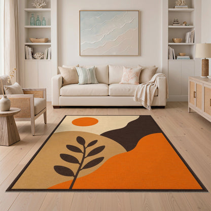 Orange Abstract Sun Area Rug