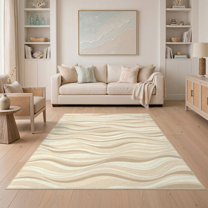 Beige Wavy Abstract Area Rug