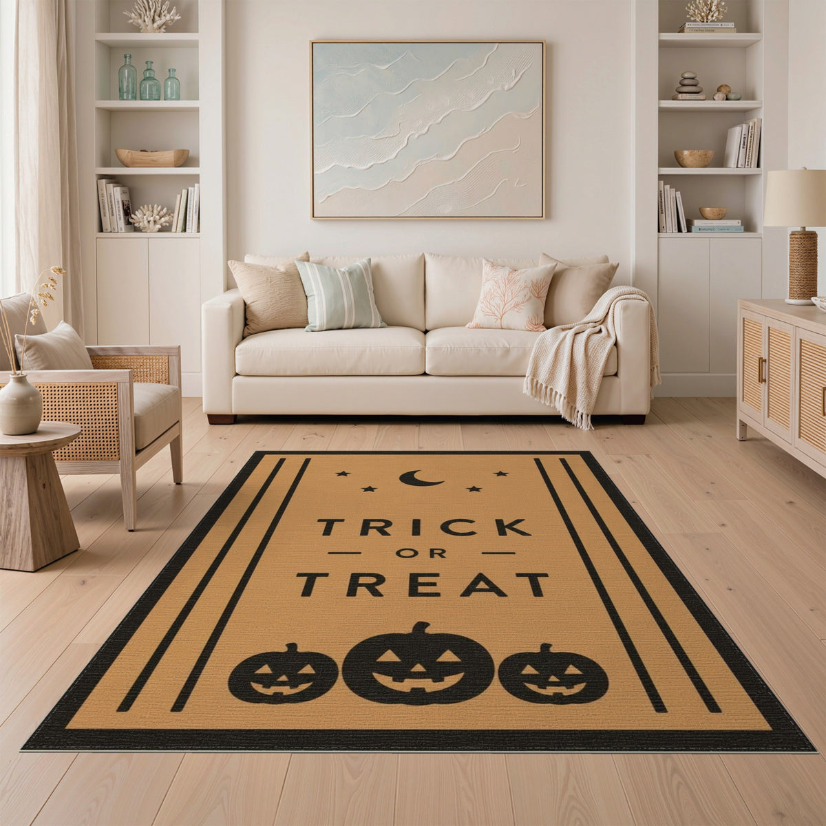 Kids Cartoon Trick or Treat Halloween Orange Area Rug