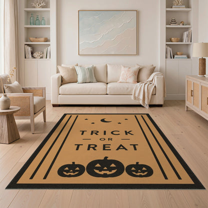 Kids Cartoon Trick or Treat Halloween Orange Area Rug