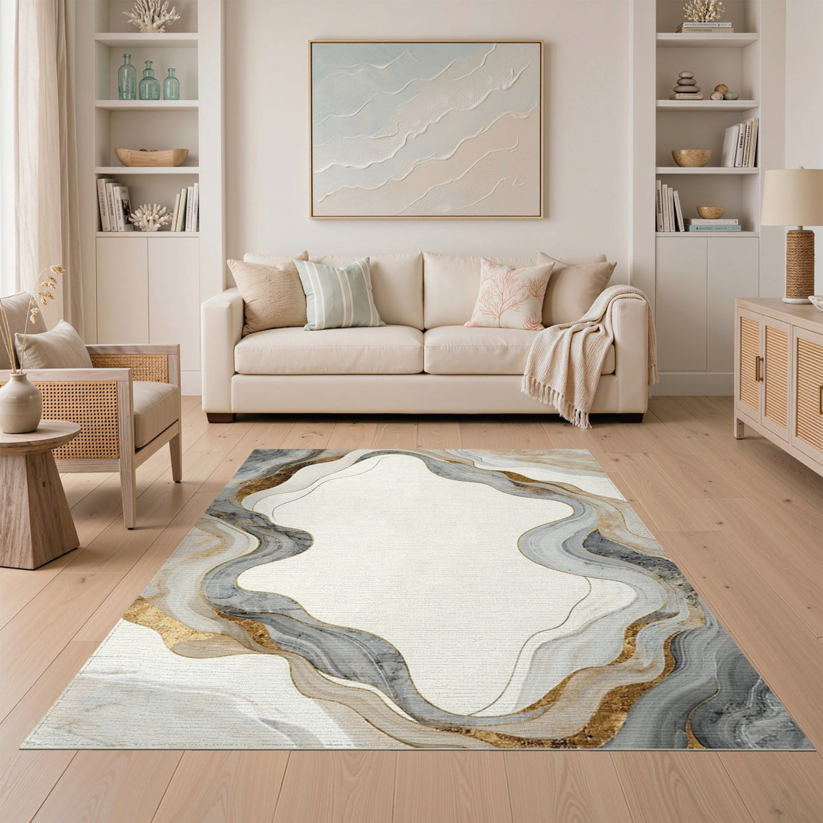 Neutral Marble Swirl Area Rug