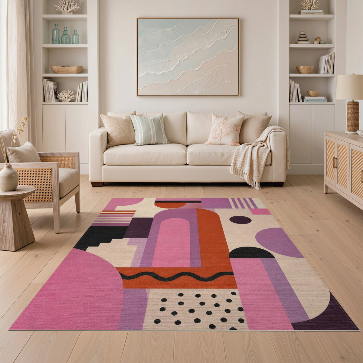 Vibrant Geometric Arch Area Rug in Pink Purple