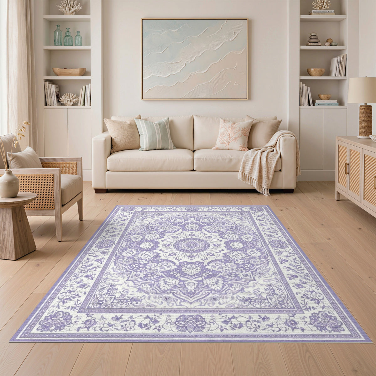 Traditional Persian Purple Floral Persian Medallion Rug