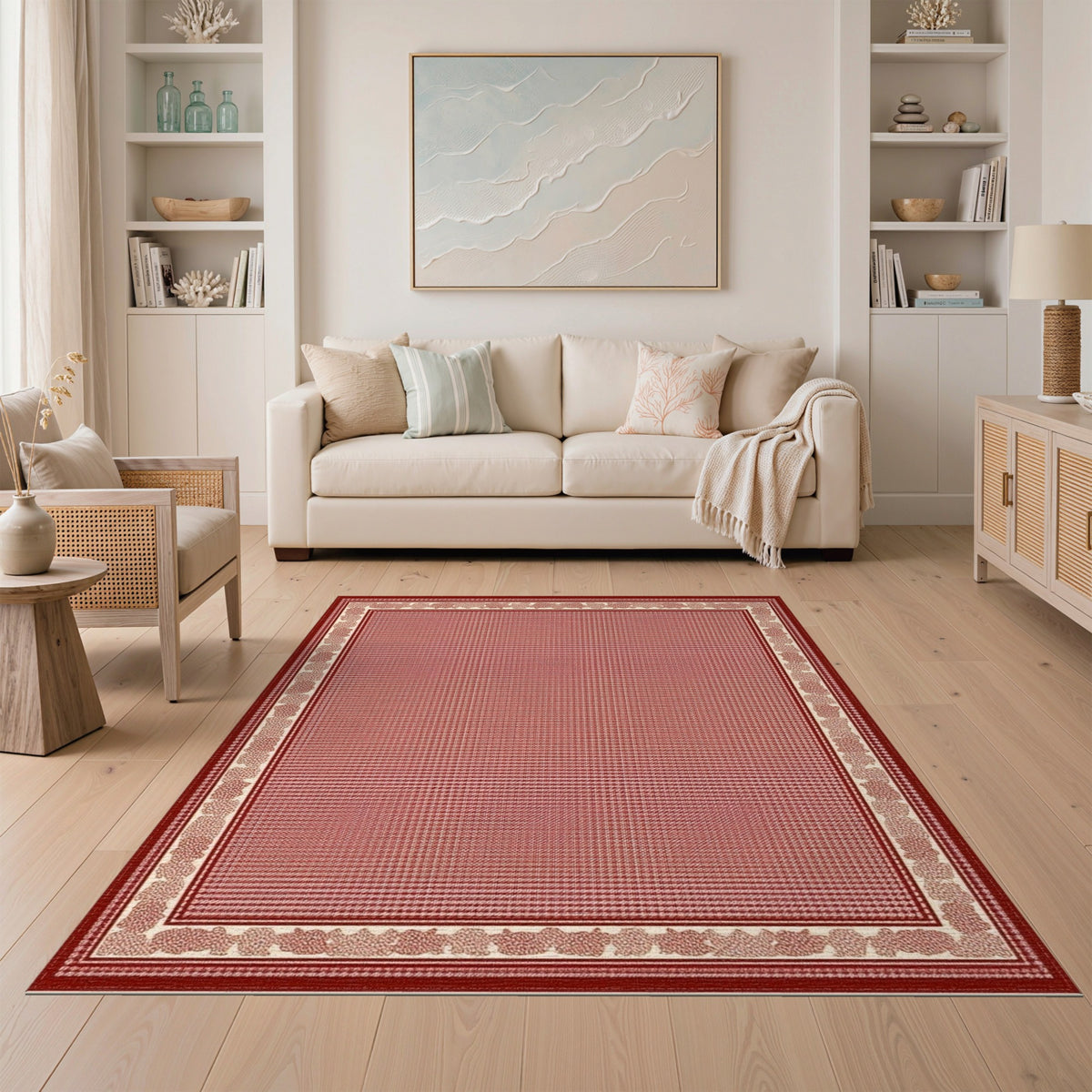 Red Traditional Persian Area Rug with Ornate Border