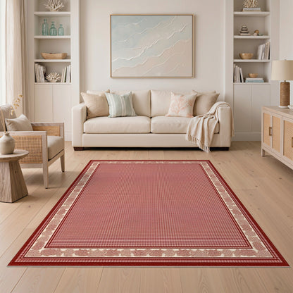 Red Traditional Persian Area Rug with Ornate Border