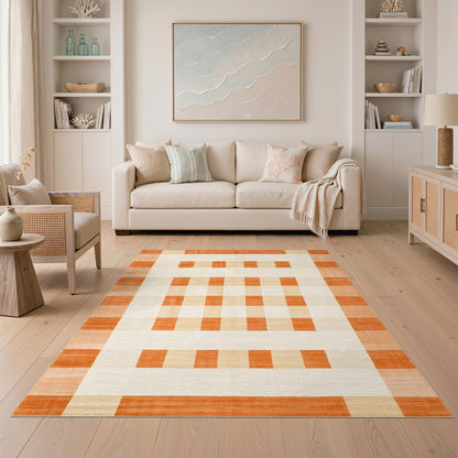 Orange Geometric Modern Orange Geometric Checkered Area Rug