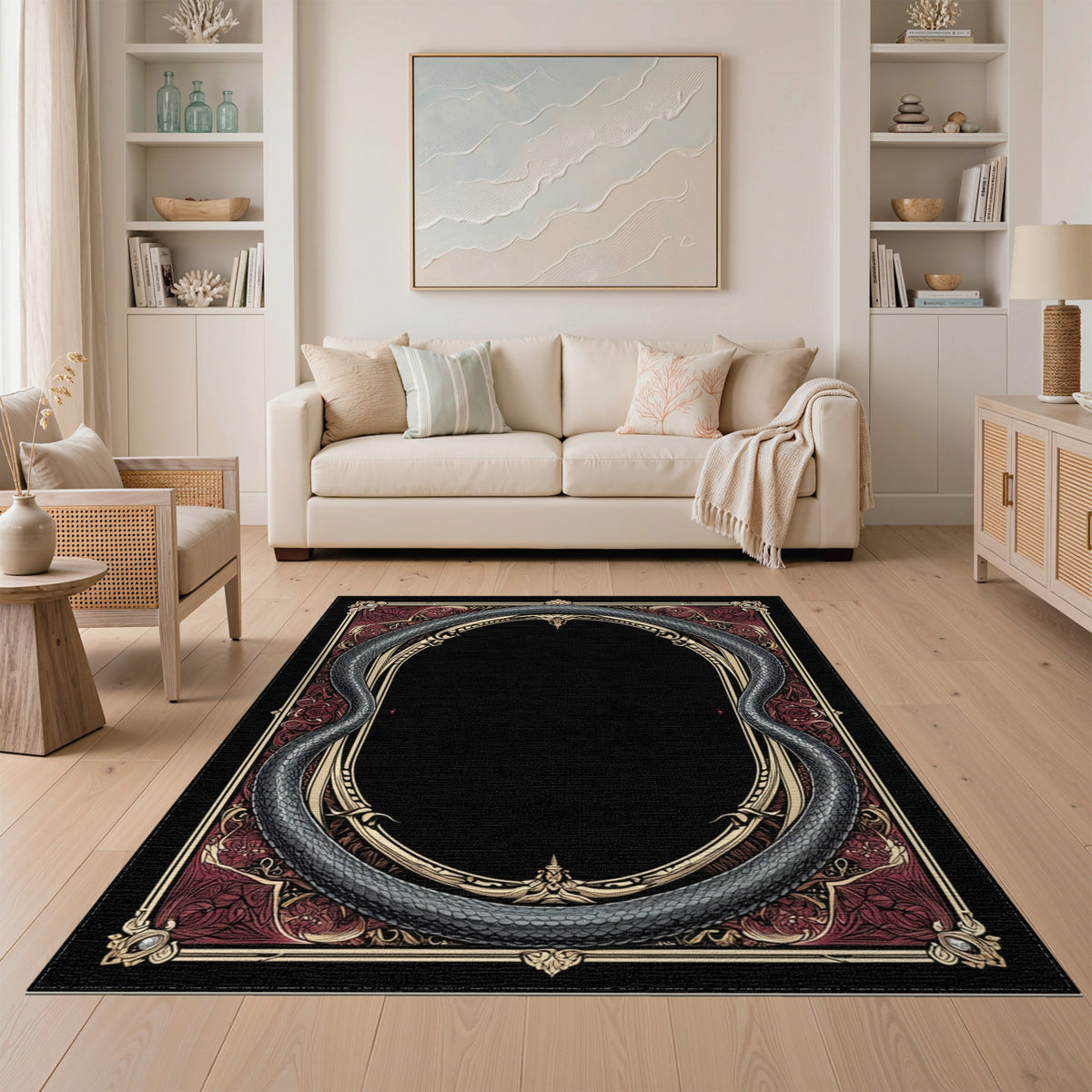Grey Serpent Ornate Frame Area Rug
