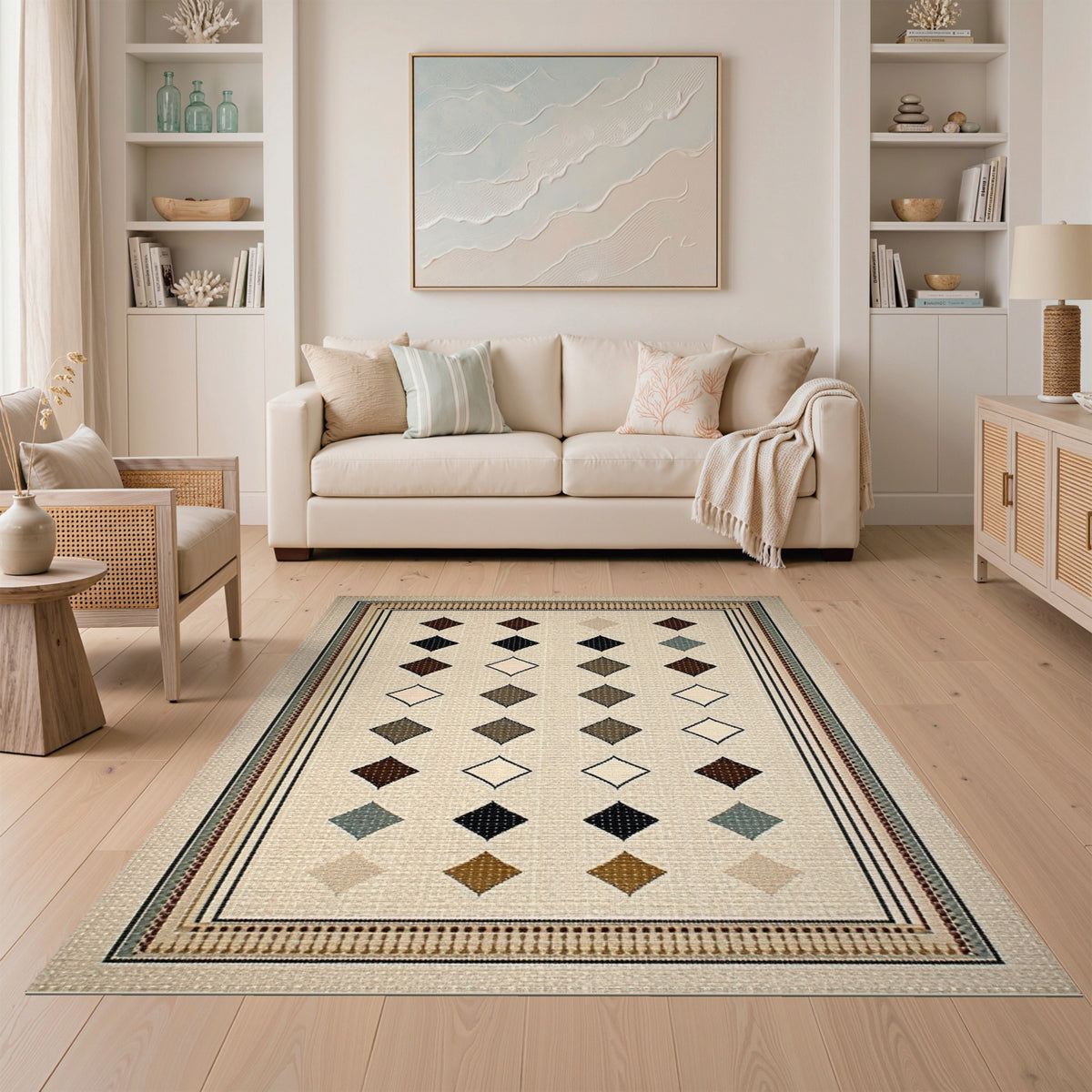 Beige Geometric Diamond Area Rug