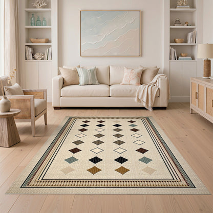Beige Geometric Diamond Area Rug