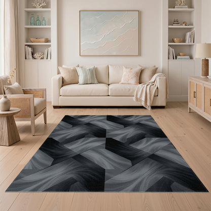 Grey Geometric Swirl Chevron Area Rug