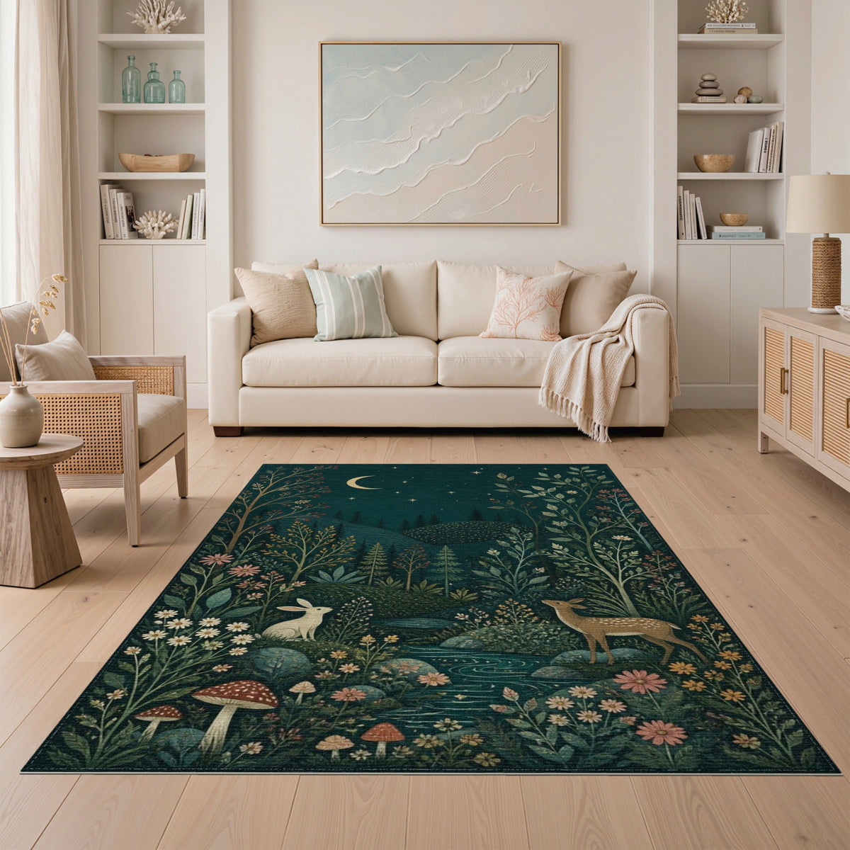 Moonlit Forest Wildlife Area Rug