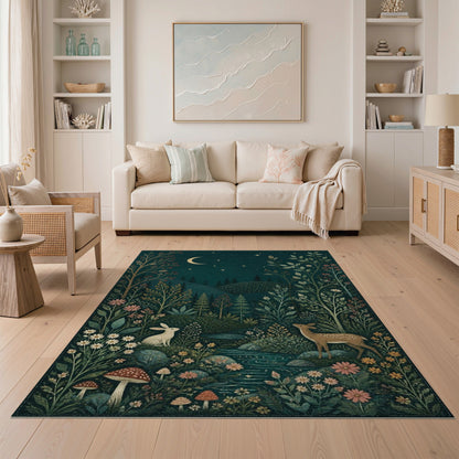 Moonlit Forest Wildlife Area Rug