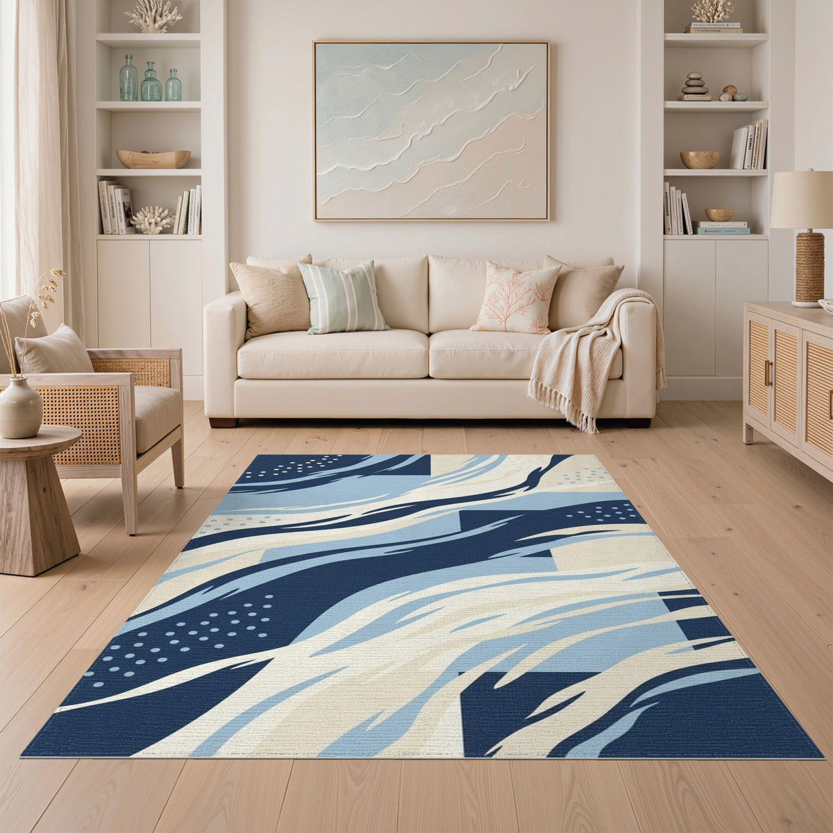 Wave Blue Abstract Wave Area Rug