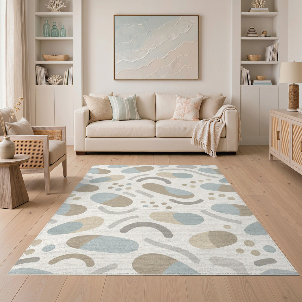 Beige and Neutral Abstract Neutral Area Rug