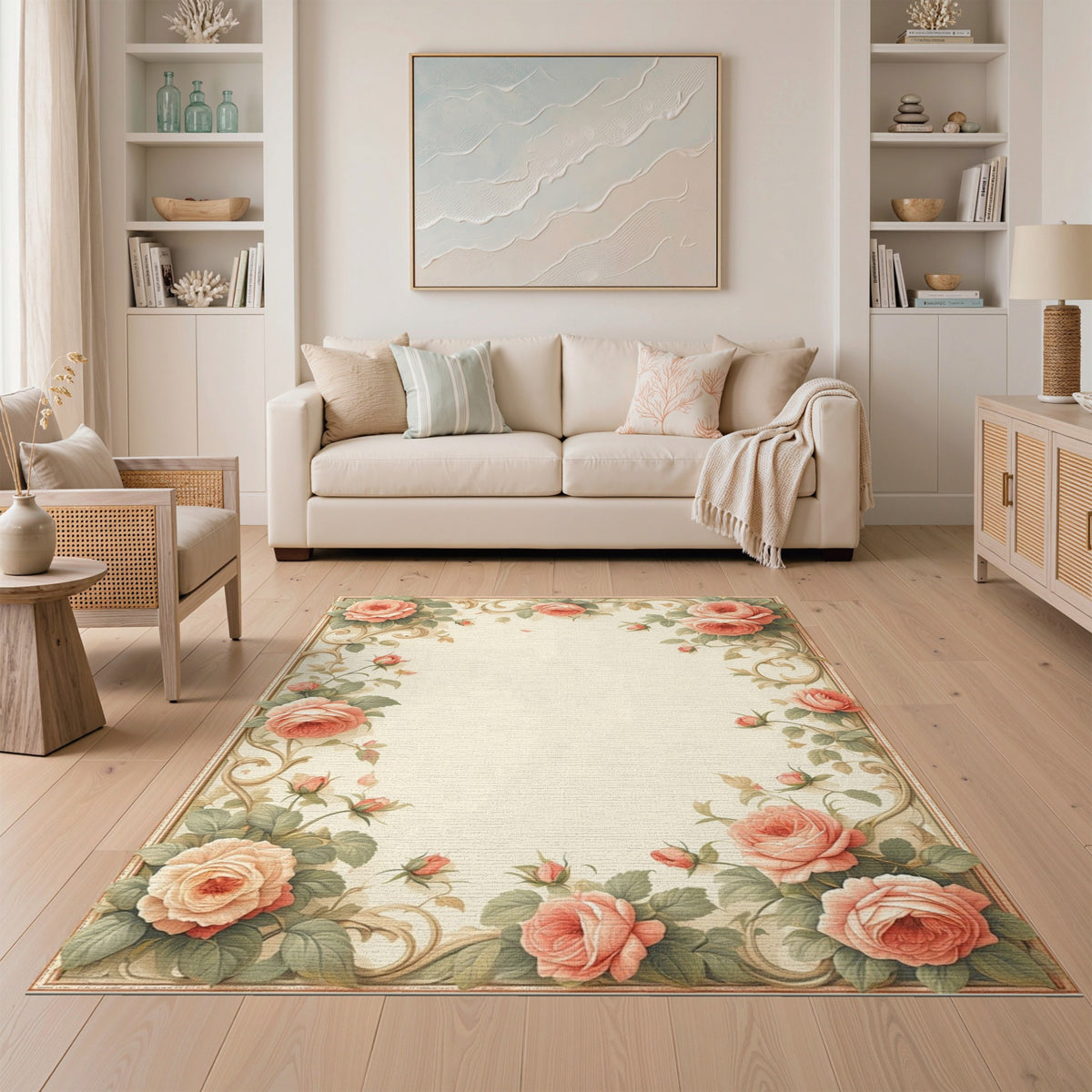 Pink Rose Floral Vintage Area Rug