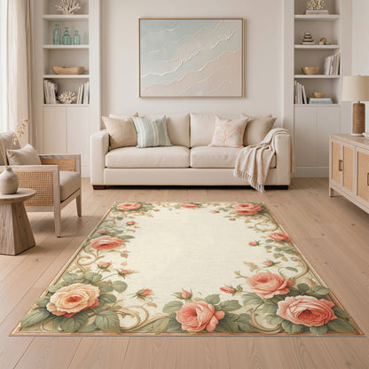 Pink Rose Floral Vintage Area Rug