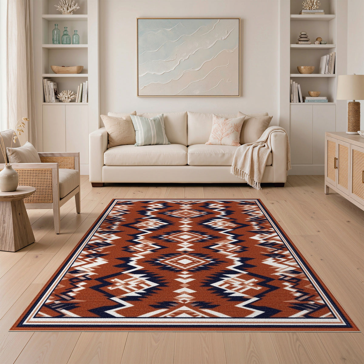 Brown and Tan Geometric Southwestern Brown Geometric Area Rug