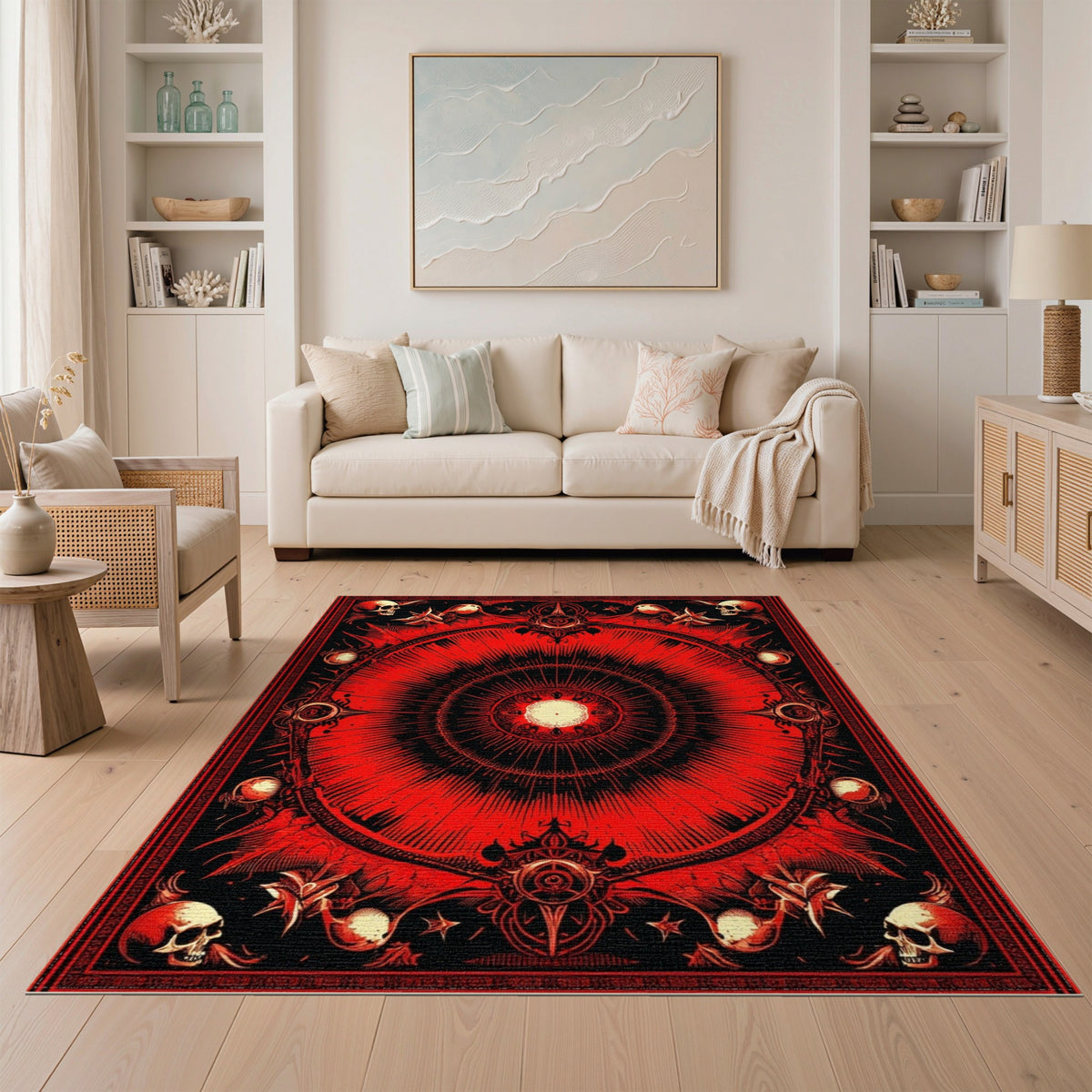 Red Skull Mandala Area Rug