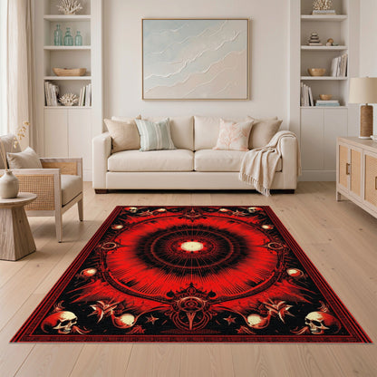 Red Skull Mandala Area Rug